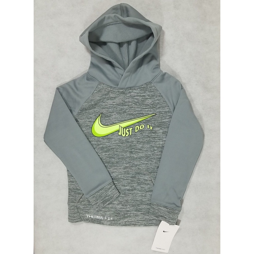 Nike Boys Size 4 Hoodie XS Hooded Sweatshirt Therma-fit Training Gray Logo NEW